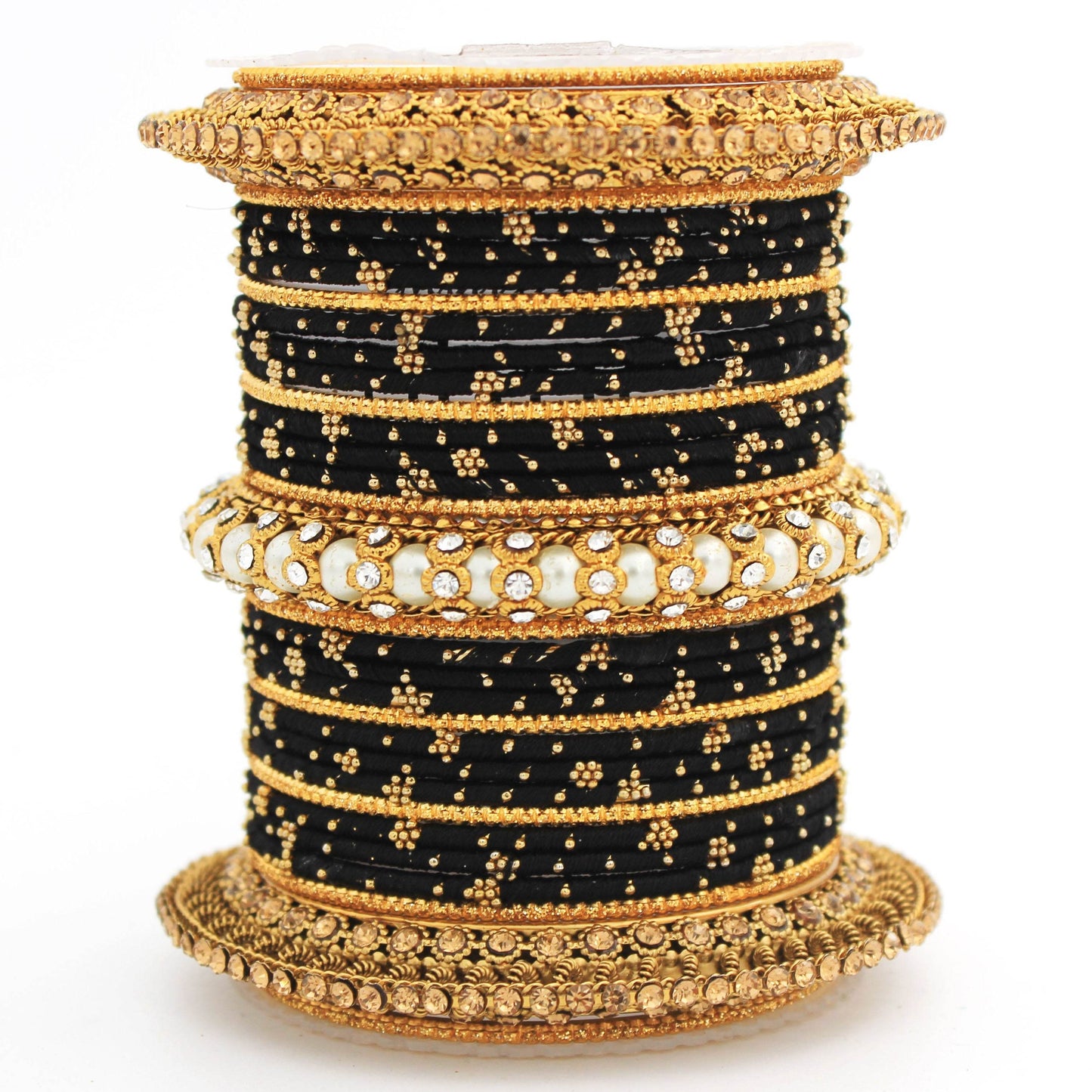Traditional Thread bangle set with Pearl centre kada by T4 Jewels Black T4 Jewels