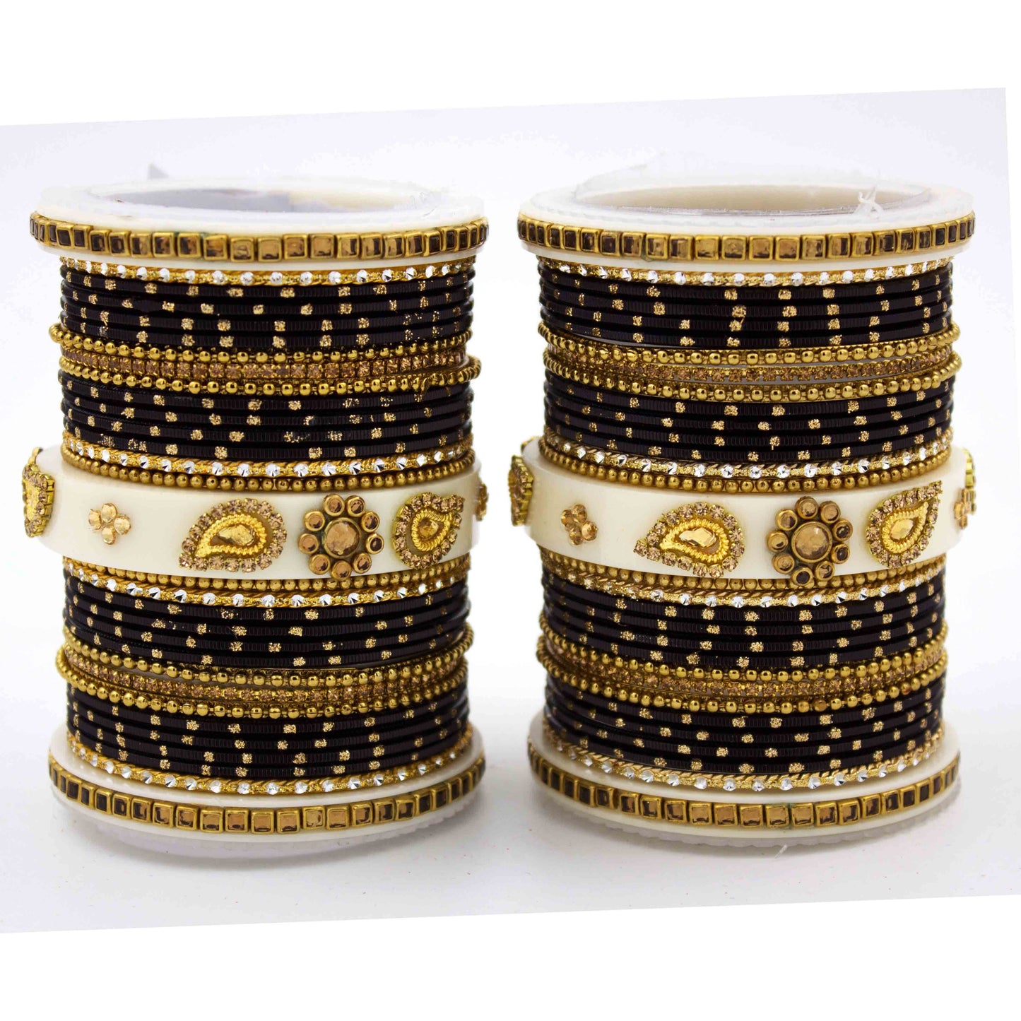 Traditonal Bridal Bangle set with golden dotted design Black T4 Jewels