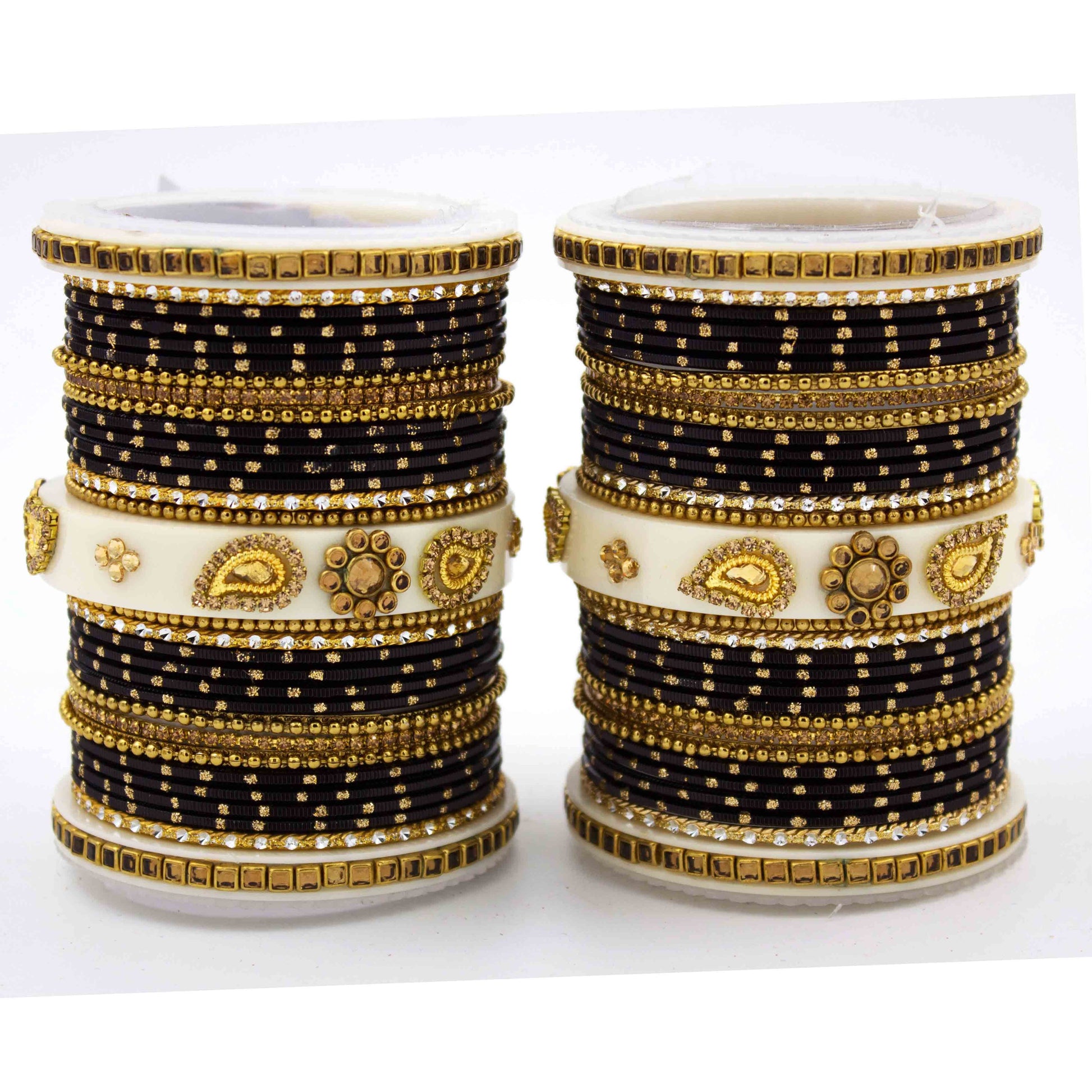 Traditonal Bridal Bangle set with golden dotted design Black T4 Jewels