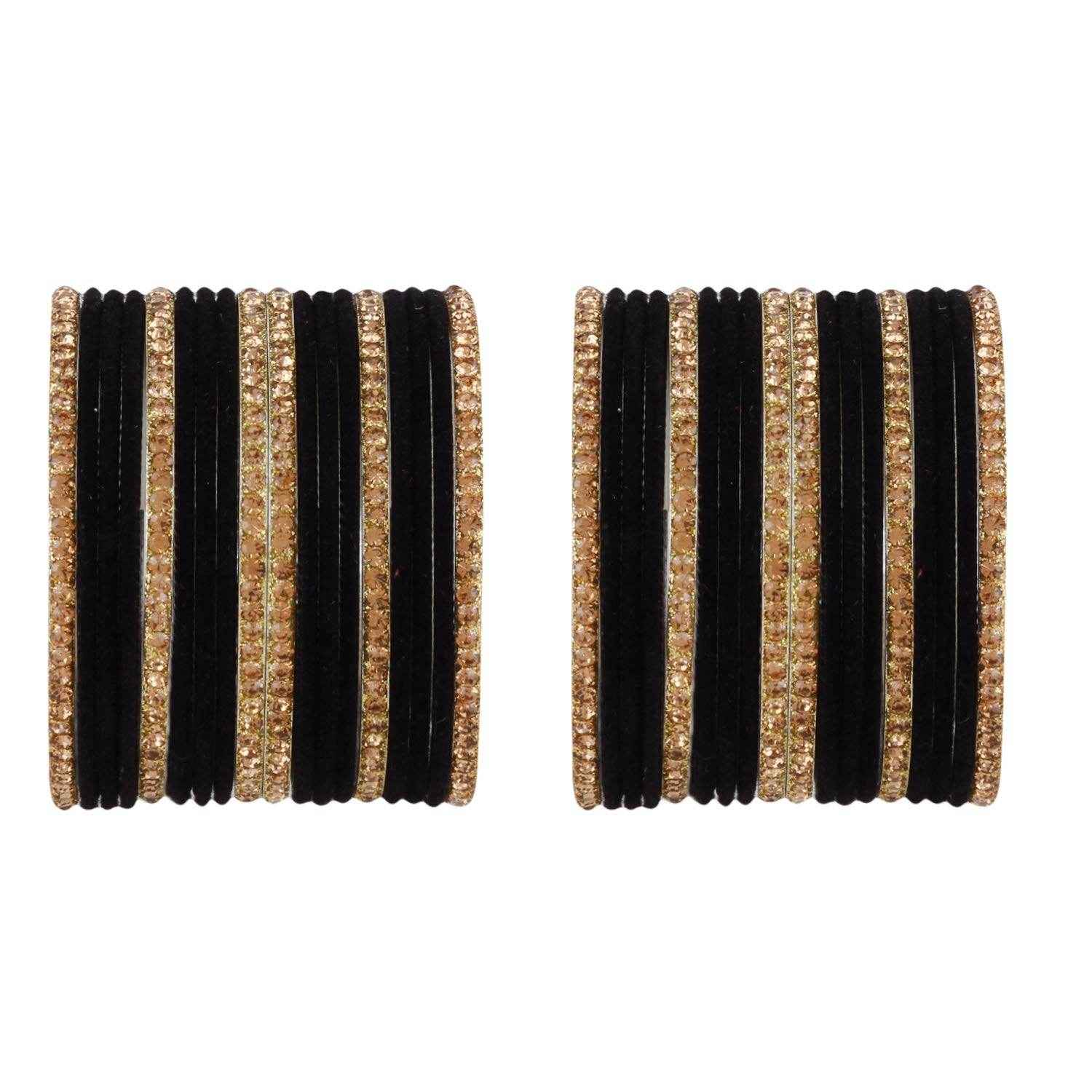 T4 Jewels Velvet Bangle Set With Golden Bangles-69