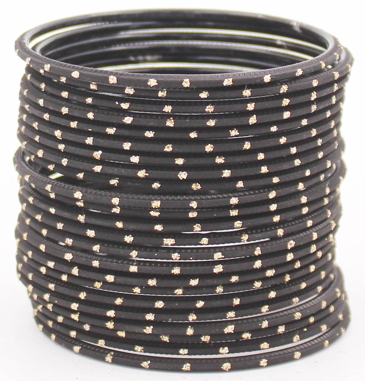 Set of 24 Plain Matte Textured Metal Bangles By T4 Jewels Black T4 Jewels