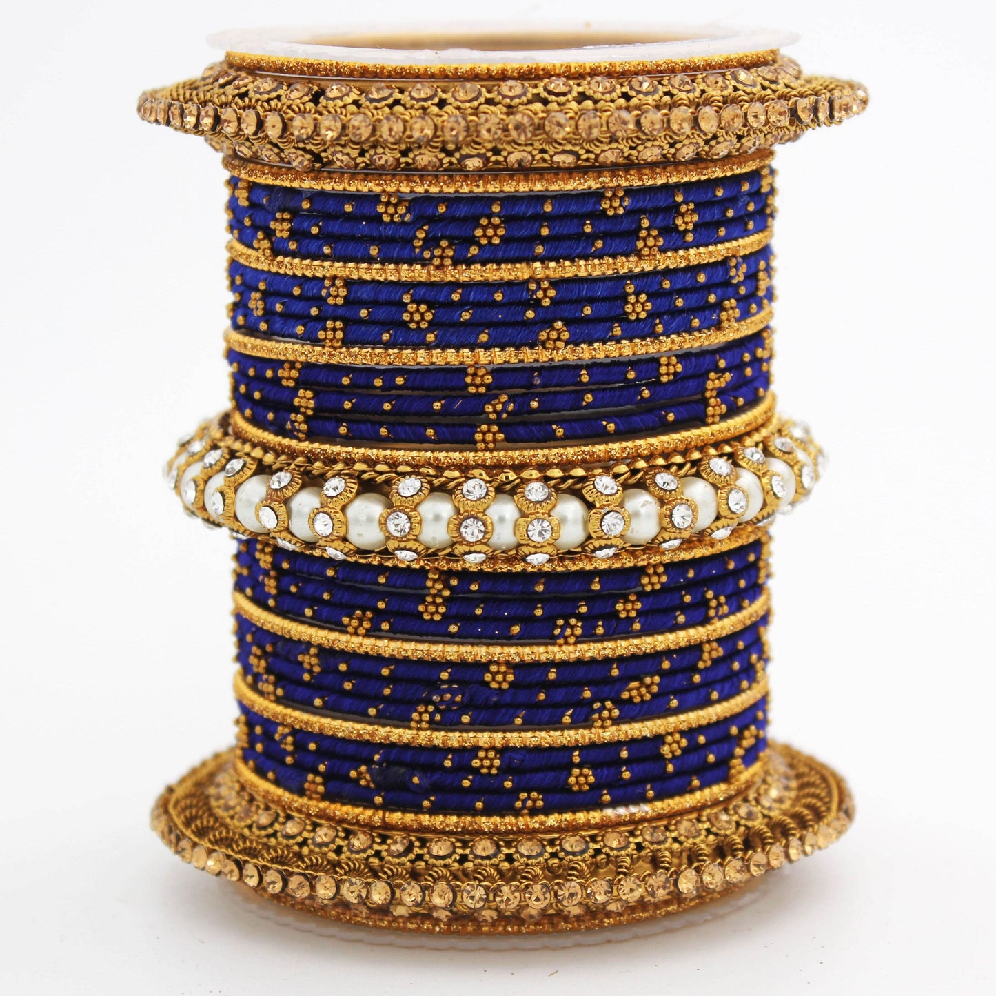 Traditional Thread bangle set with Pearl centre kada by T4 Jewels Blue T4 Jewels