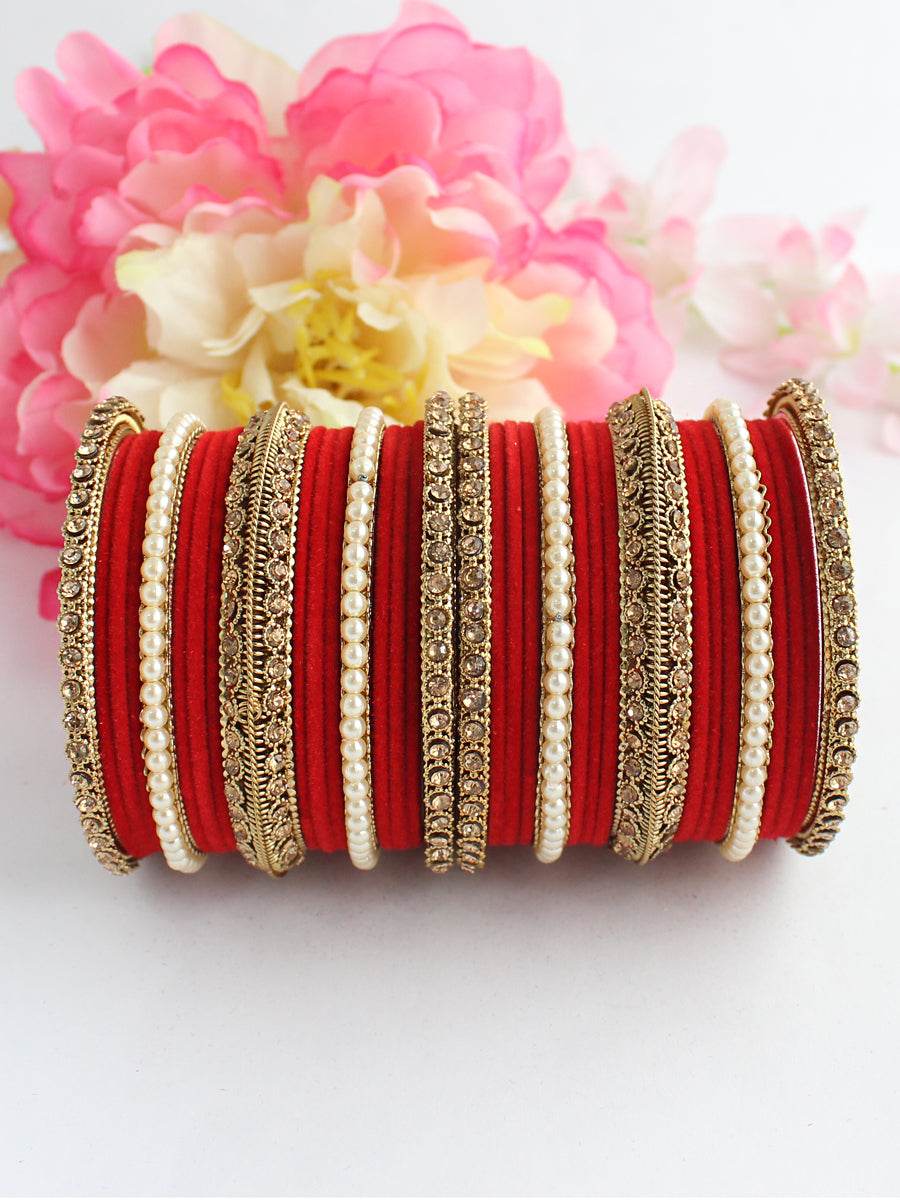 Ramsha Bangle Set Red T4 Jewels