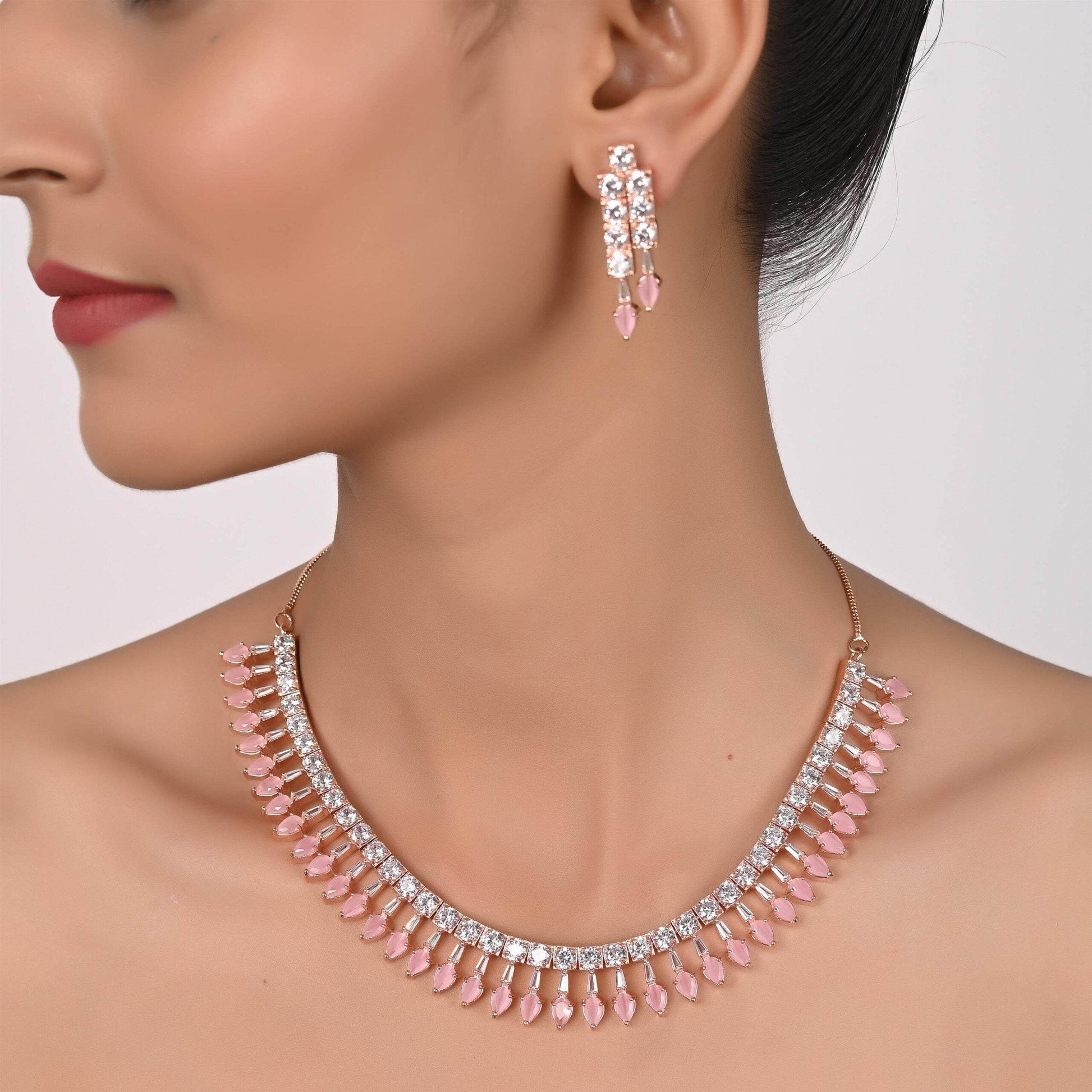 Delicate Handmade CZ Necklace Set - A Touch of Glamour - T4 Jewels