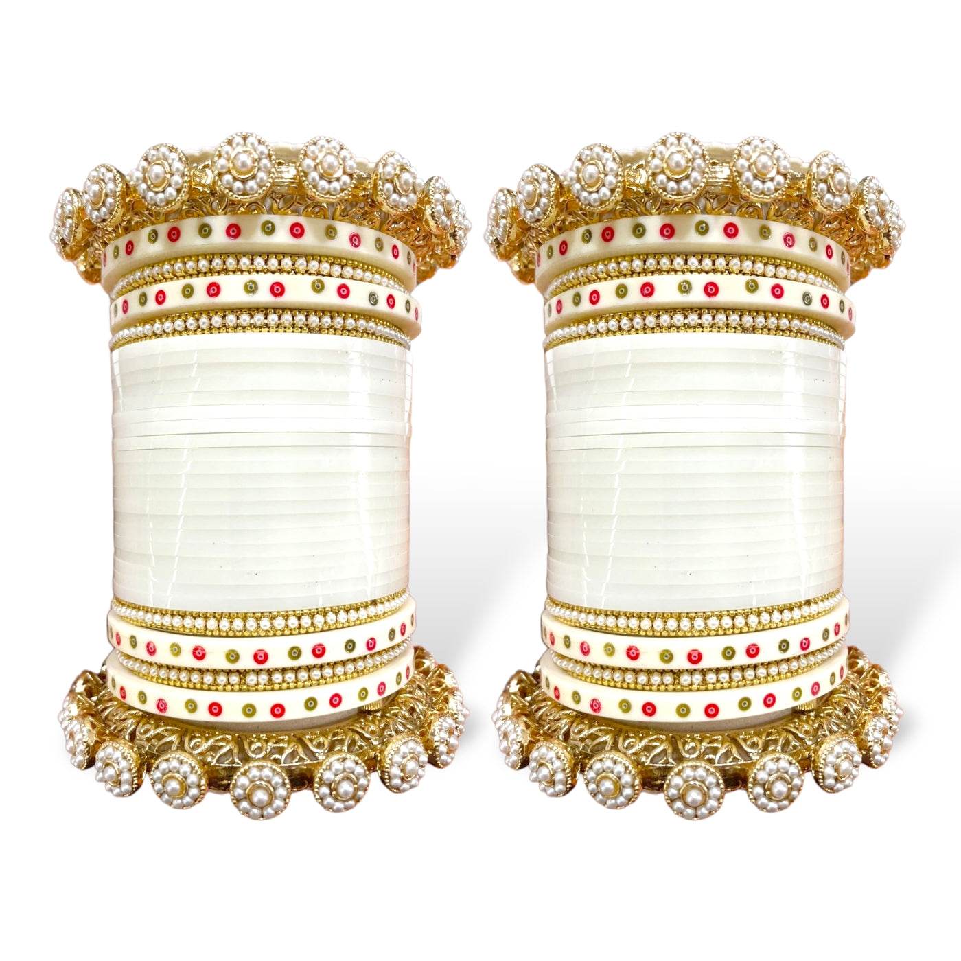 Bridal Chura with Pastel Colours and Pacheli Rajwada Kada White T4 Jewels