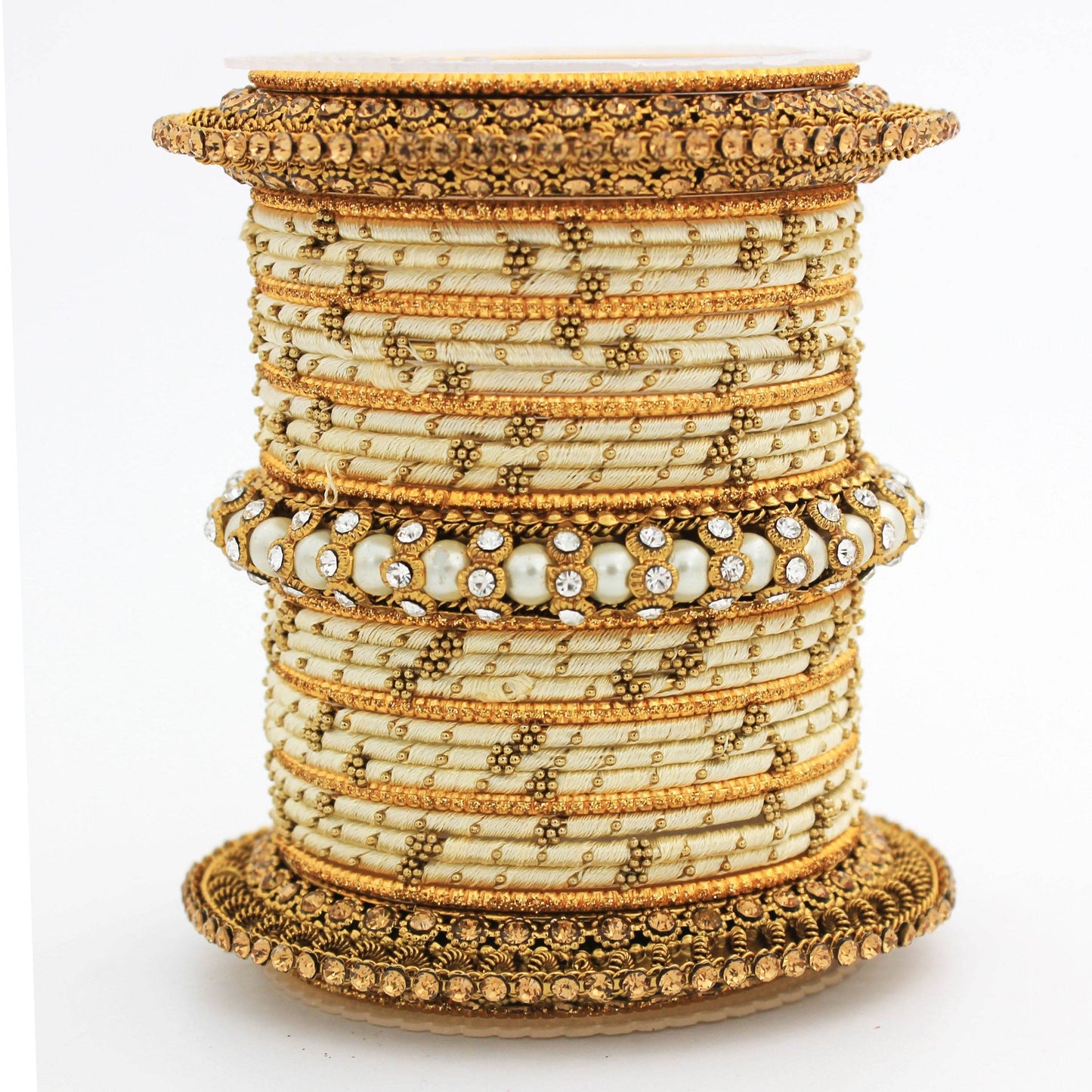 Traditional Thread bangle set with Pearl centre kada by T4 Jewels Beige T4 Jewels