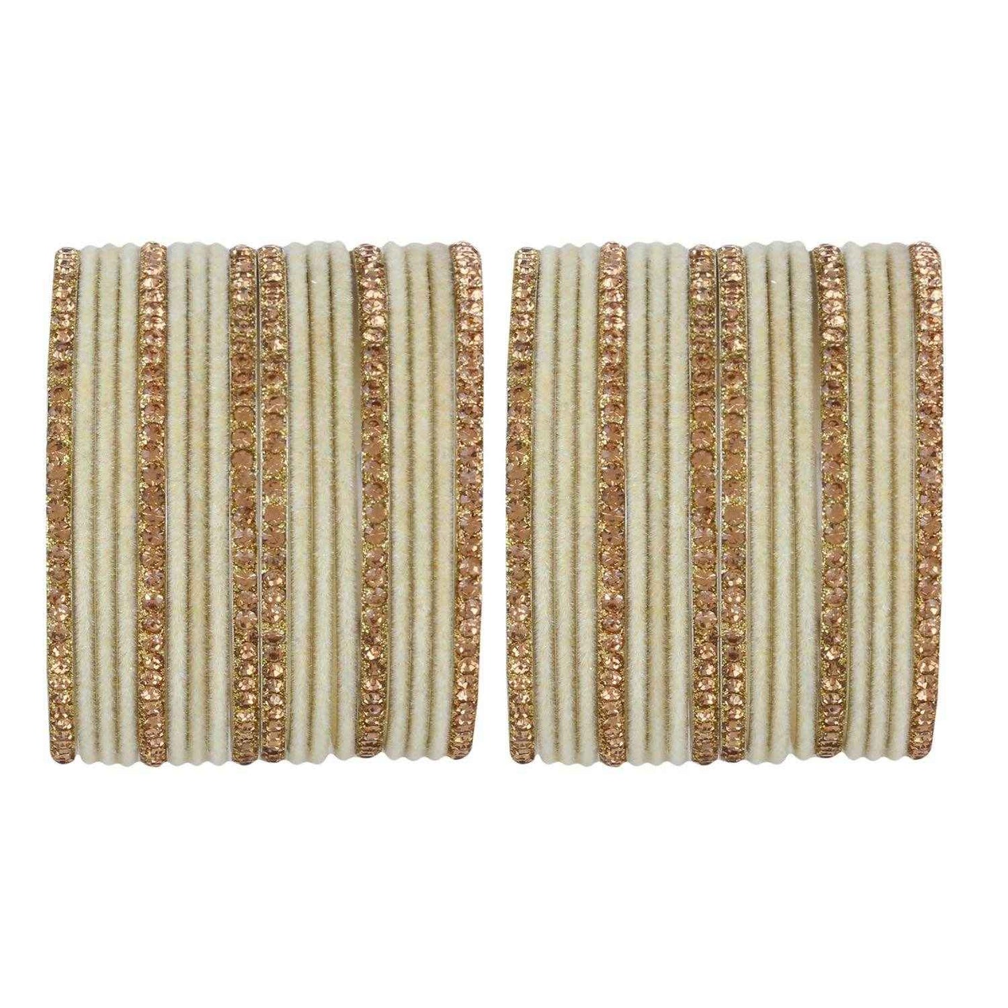T4 Jewels Velvet Bangle Set With Golden Bangles-69