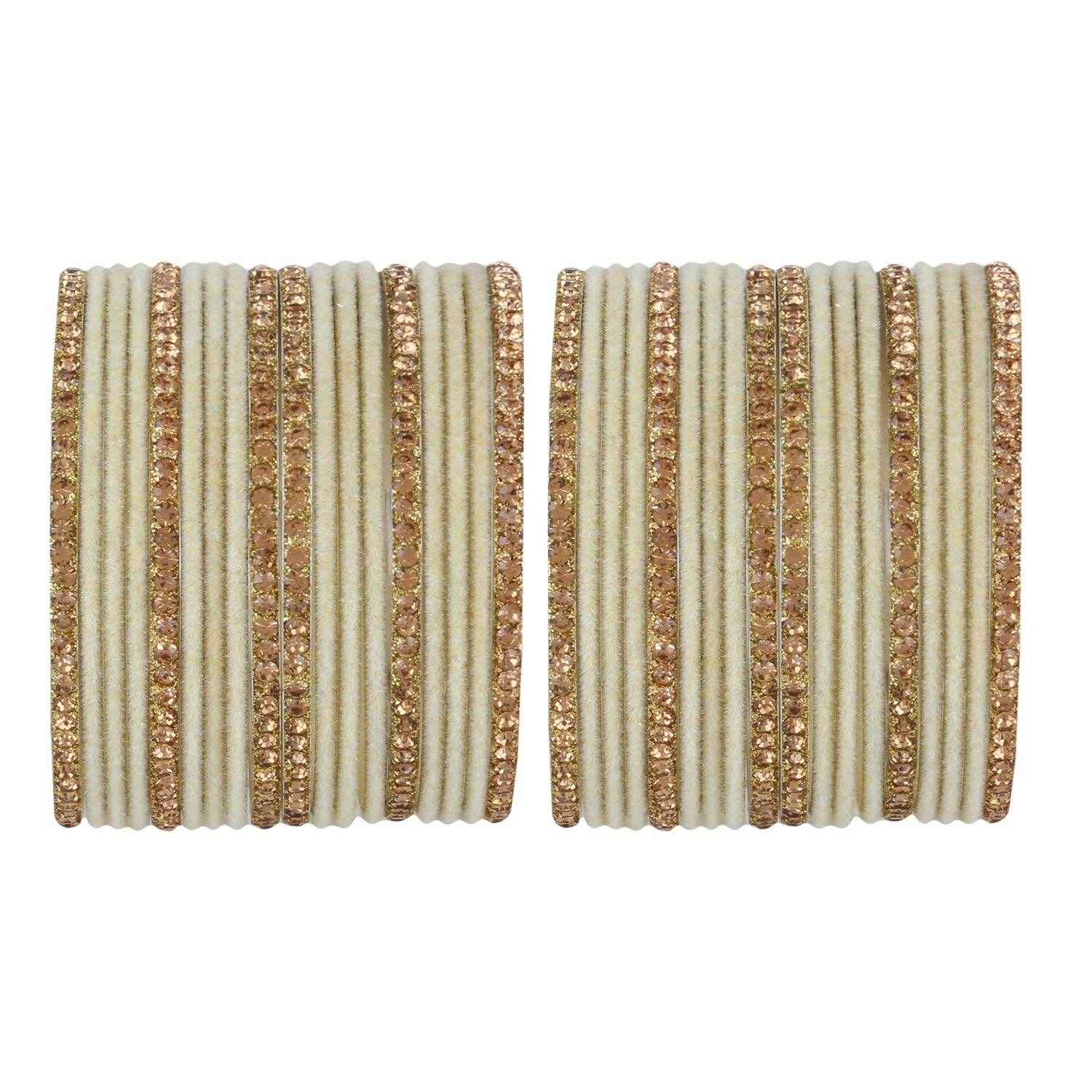 T4 Jewels Velvet Bangle Set With Golden Bangles-69
