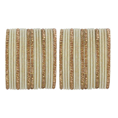T4 Jewels Velvet Bangle Set With Golden Bangles-69