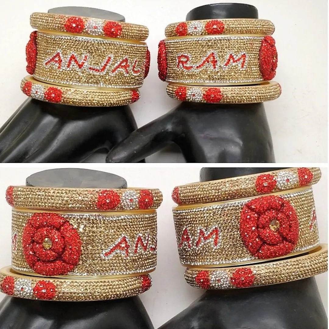 Name Bangles Set with Beautiful Embossed Flower (Pack of 6) 2.8 T4 Jewels