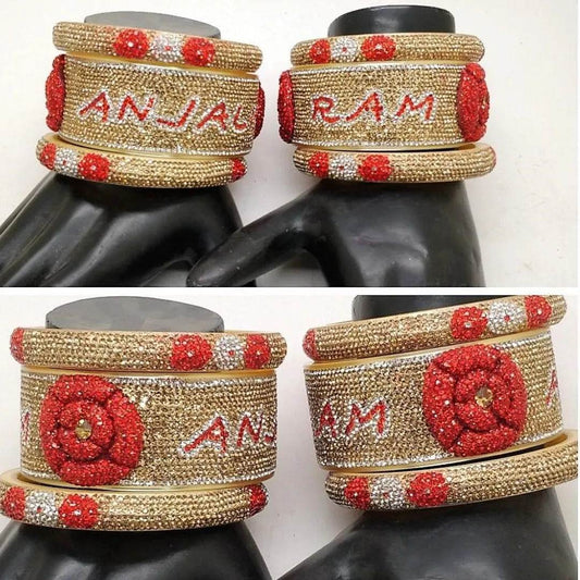 Name Bangles Set with Beautiful Embossed Flower (Pack of 6) 2.8 T4 Jewels