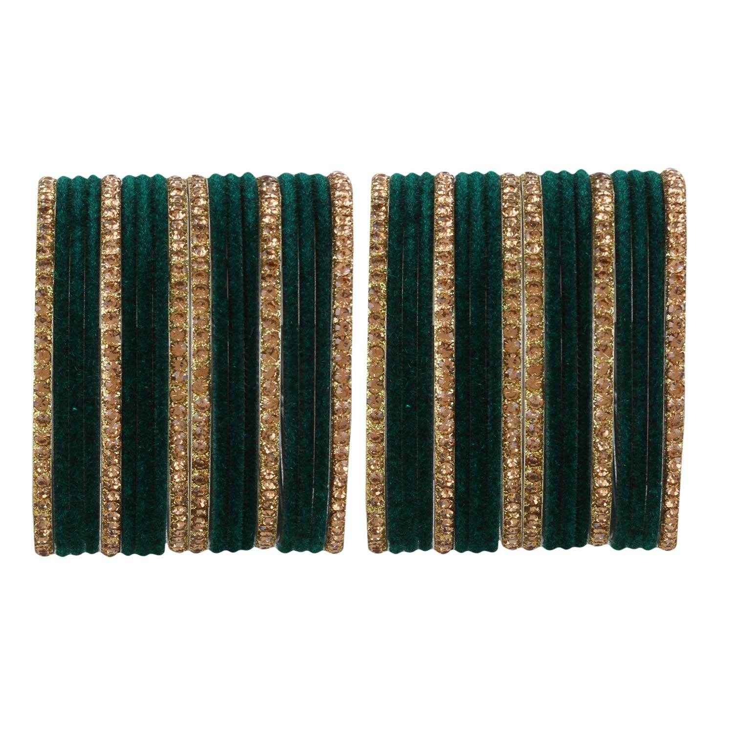 T4 Jewels Velvet Bangle Set With Golden Bangles-69