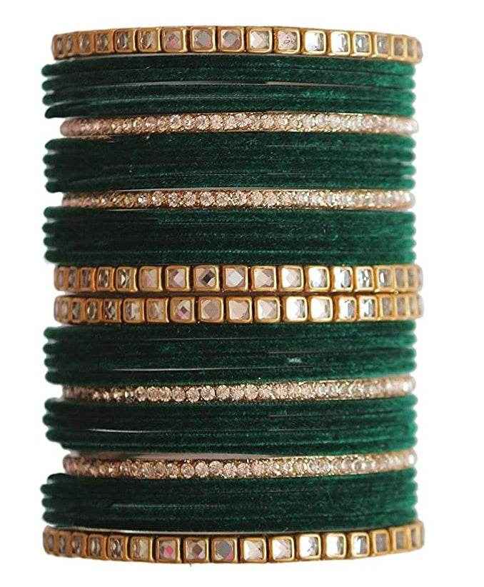T4 Jewels 18k Gold Plated Zircon Stones And Beads Studded Fashion Jewellery Metal Bangles Set - 68NO