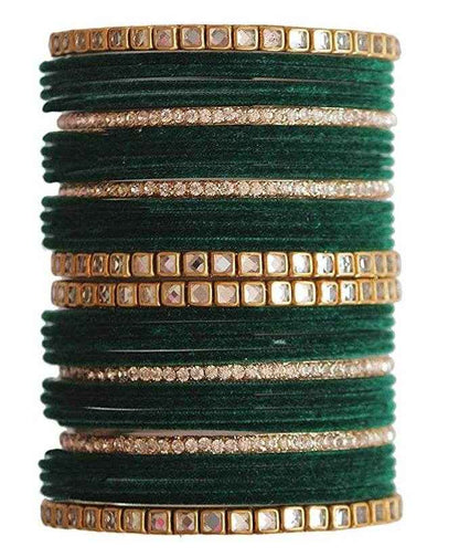 T4 Jewels 18k Gold Plated Zircon Stones And Beads Studded Fashion Jewellery Metal Bangles Set - 68NO