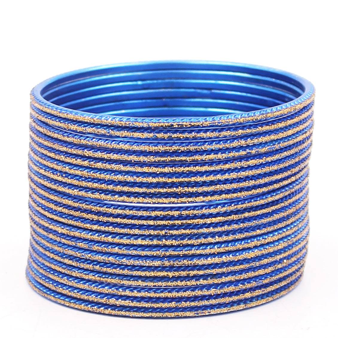 Set of 24 Shining Bangles with Golden Glitter Layering by T4 Jewels Blue T4 Jewels