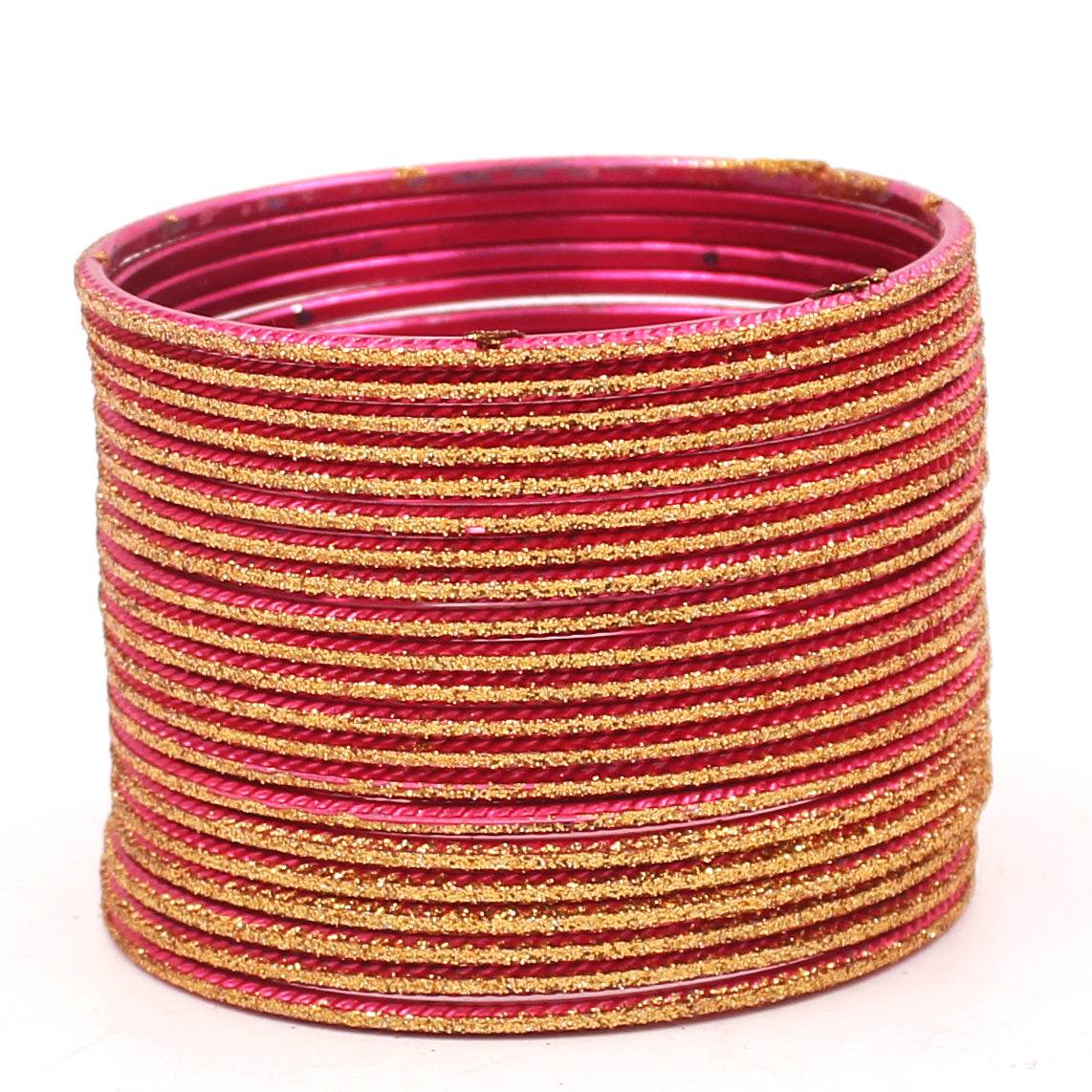 Set of 24 Shining Bangles with Golden Glitter Layering by T4 Jewels Gajri T4 Jewels