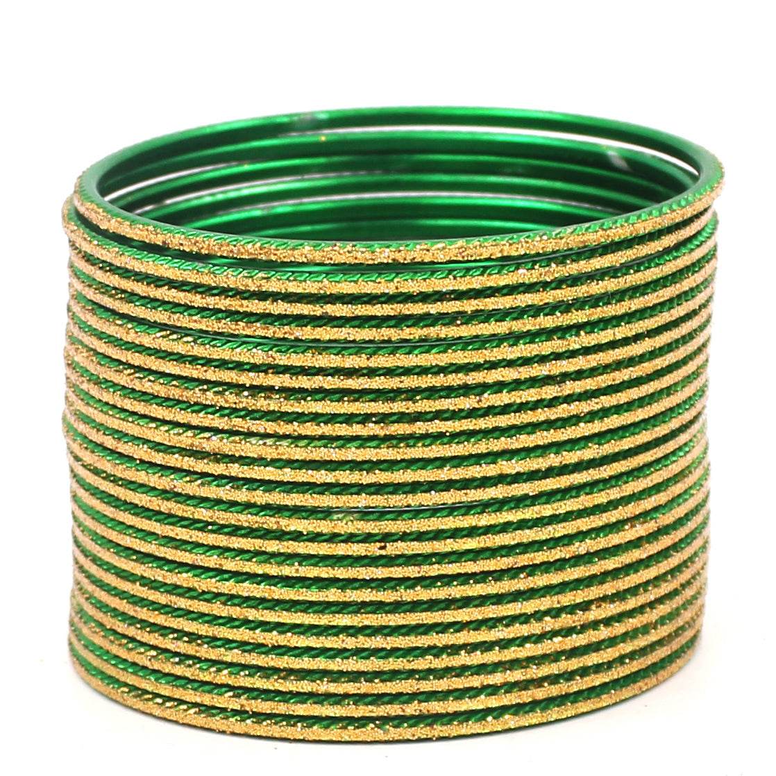 Set of 24 Shining Bangles with Golden Glitter Layering by T4 Jewels Green T4 Jewels