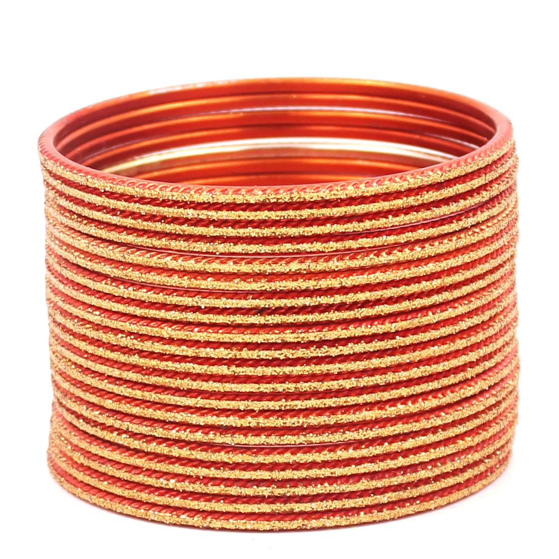 Set of 24 Shining Bangles with Golden Glitter Layering by T4 Jewels Orange T4 Jewels
