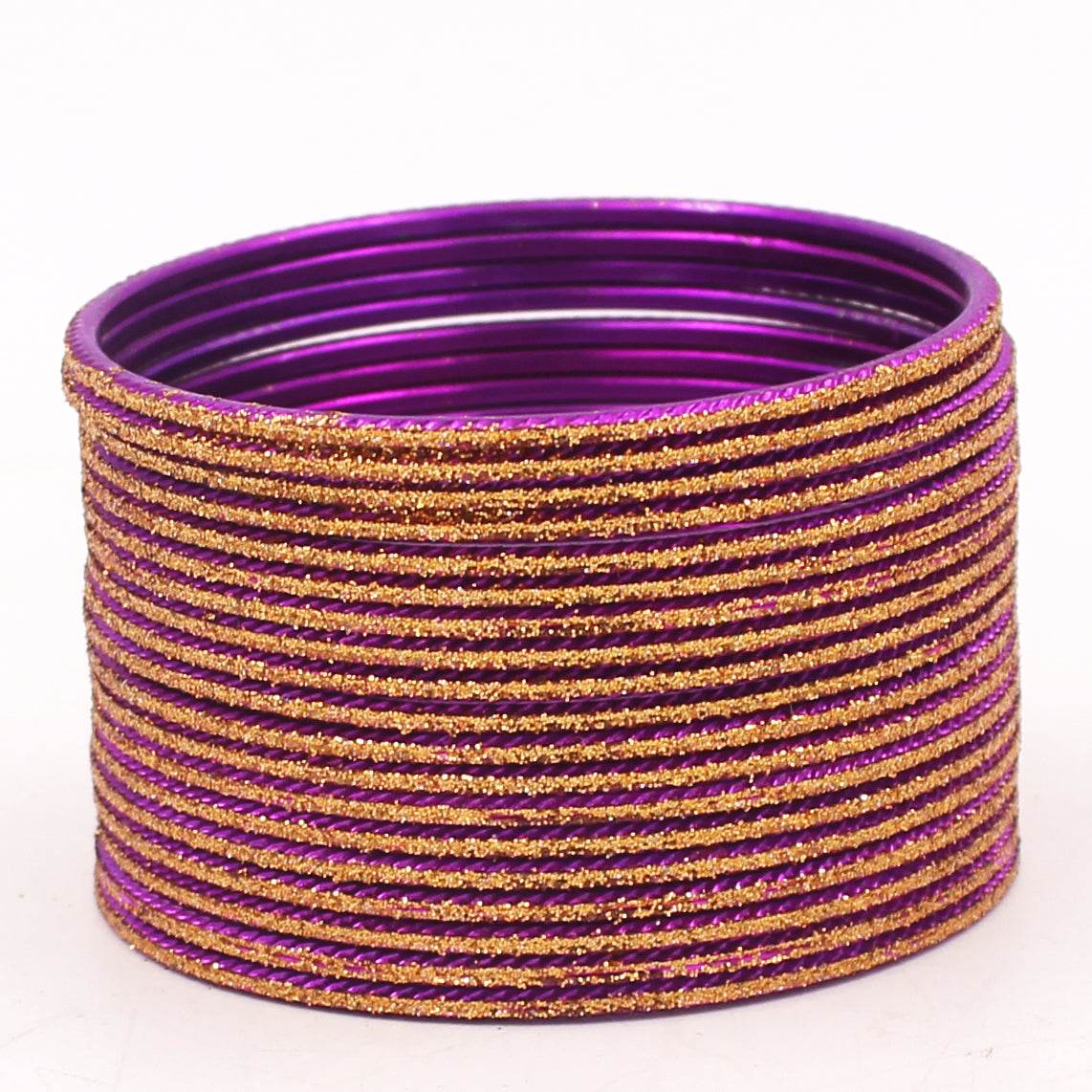 Set of 24 Shining Bangles with Golden Glitter Layering by T4 Jewels Phalsa T4 Jewels