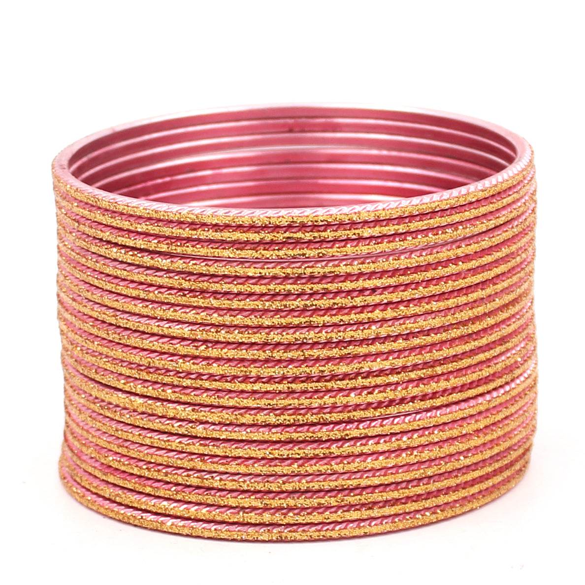 Set of 24 Shining Bangles with Golden Glitter Layering by T4 Jewels Pink T4 Jewels