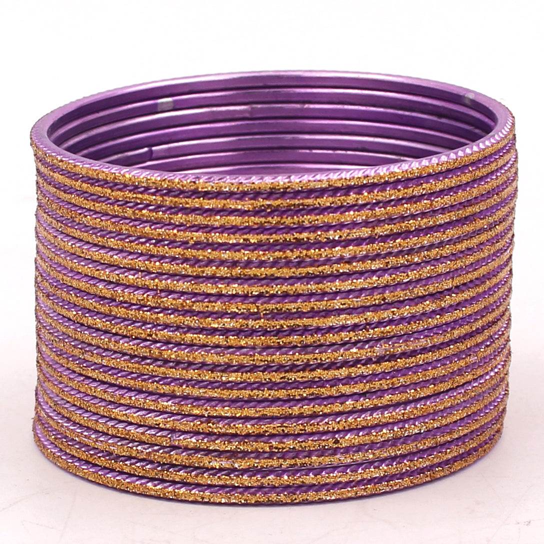 Set of 24 Shining Bangles with Golden Glitter Layering by T4 Jewels Purple T4 Jewels
