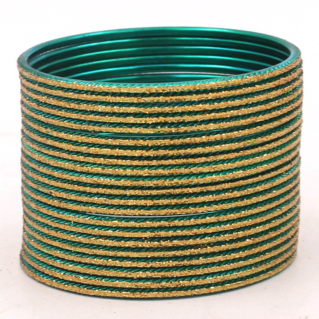 Set of 24 Shining Bangles with Golden Glitter Layering by T4 Jewels Radium T4 Jewels