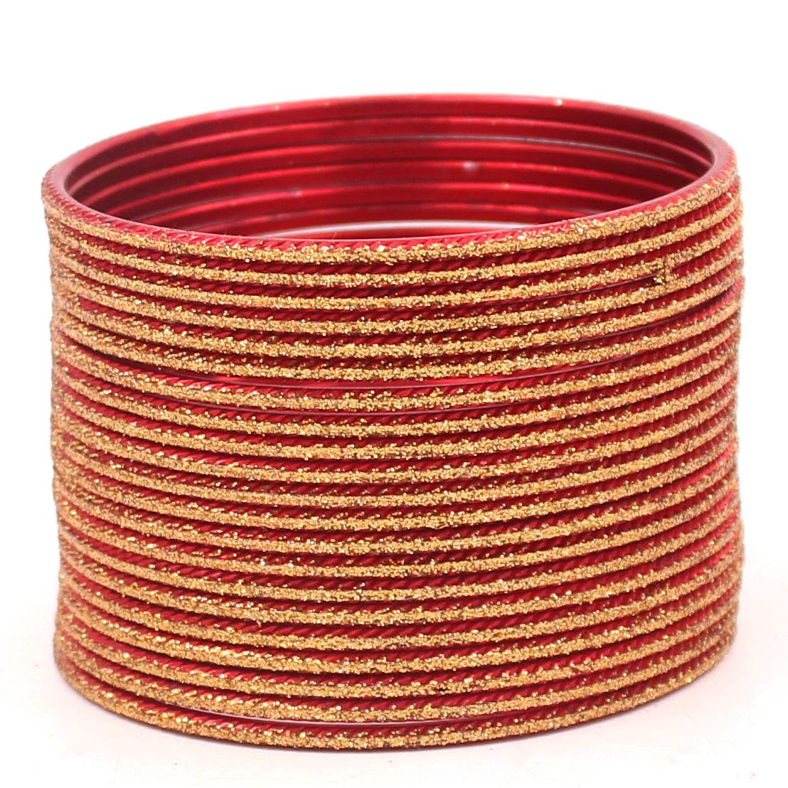 Set of 24 Shining Bangles with Golden Glitter Layering by T4 Jewels Red T4 Jewels