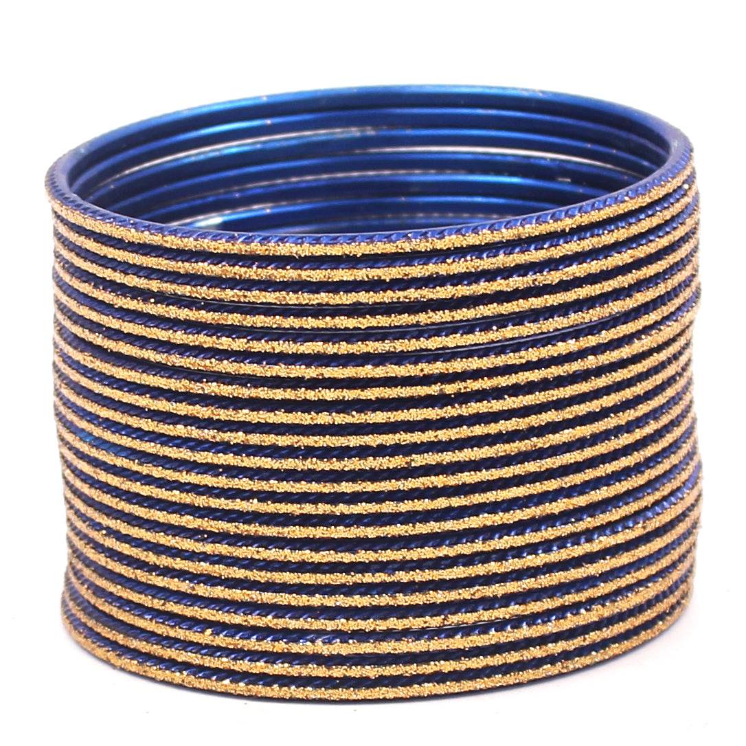 Set of 24 Shining Bangles with Golden Glitter Layering by T4 Jewels Royal Blue T4 Jewels
