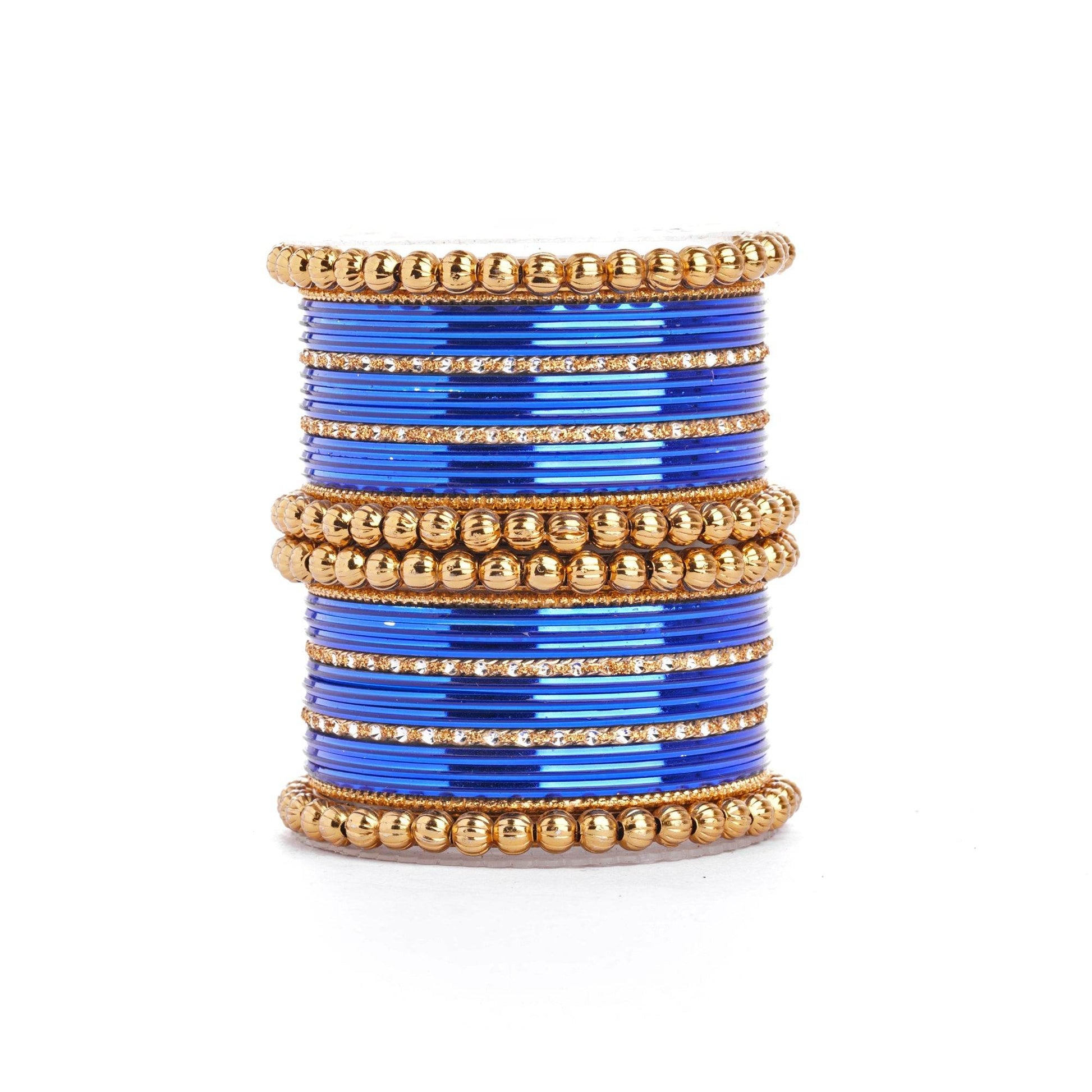Traditional Indian Bangle Set with Antique Kadas designed for Women Blue T4 Jewels