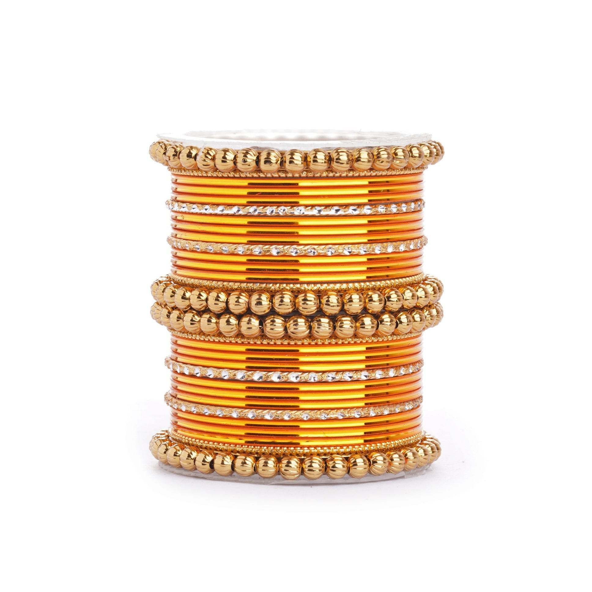 Traditional Indian Bangle Set with Antique Kadas designed for Women Yellow T4 Jewels
