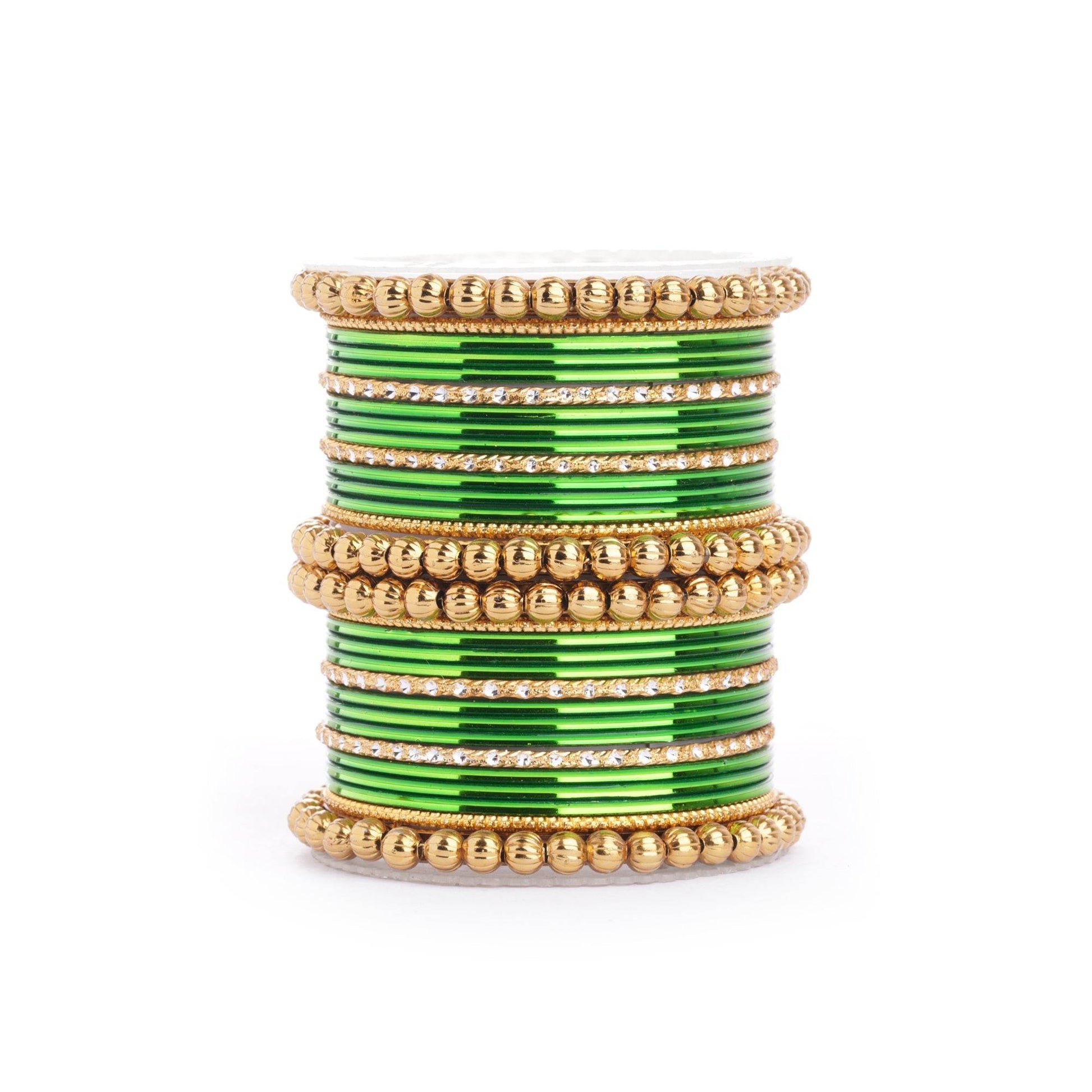Traditional Indian Bangle Set with Antique Kadas designed for Women Green T4 Jewels