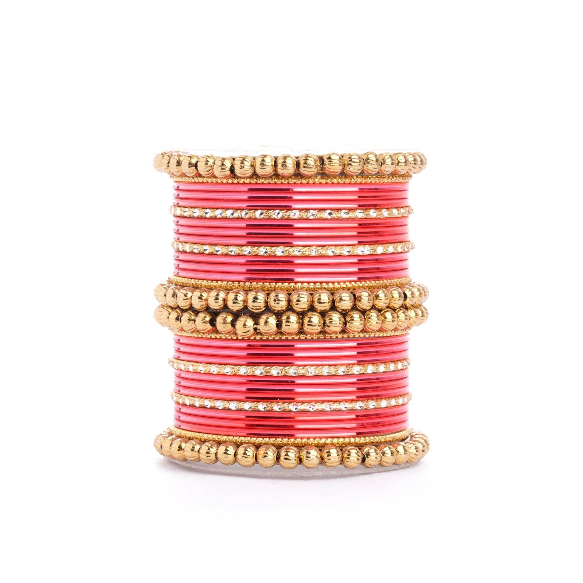 Traditional Indian Bangle Set with Antique Kadas designed for Women Pink T4 Jewels