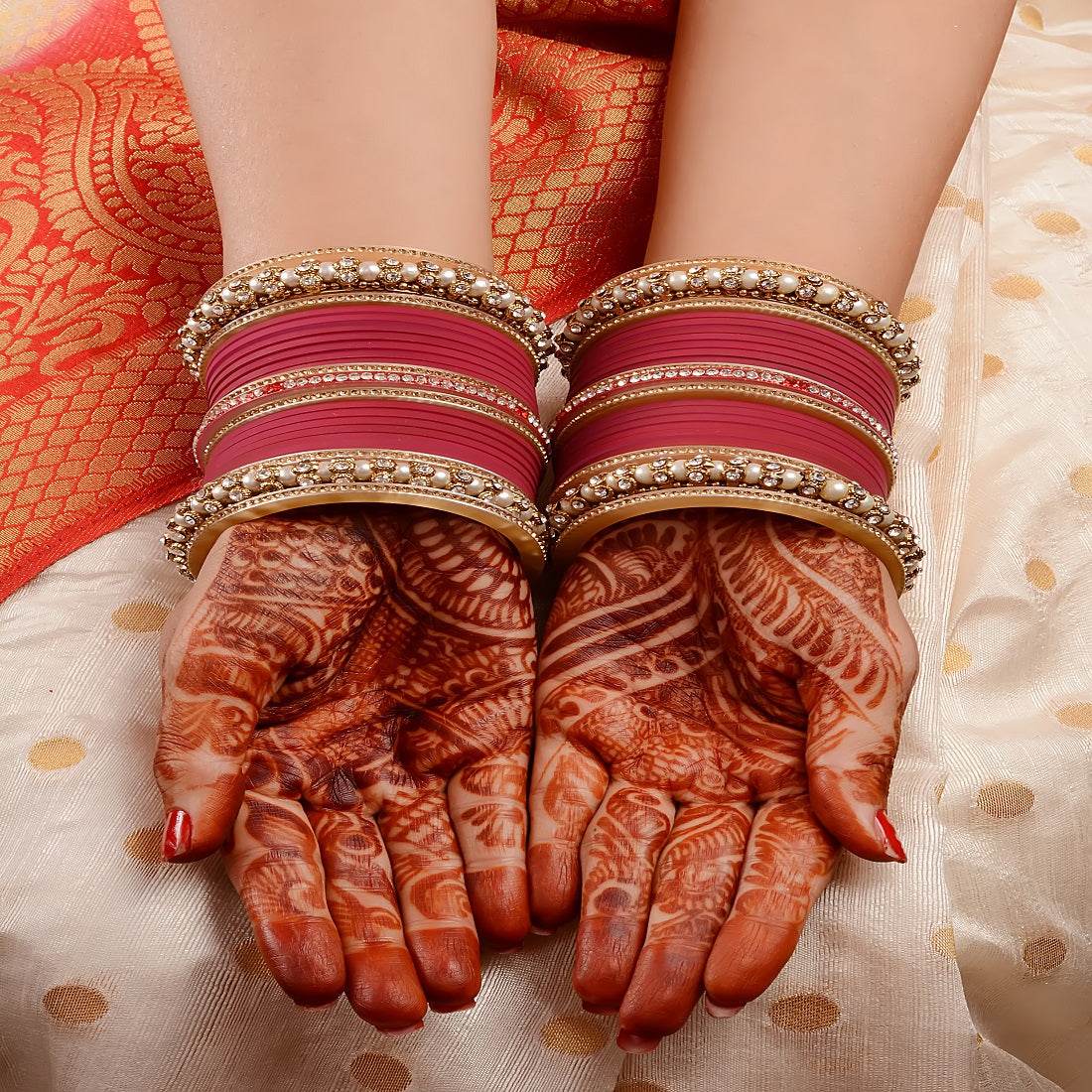 Wedding Chura With Pearl And Stone Kada Maroon T4 Jewels