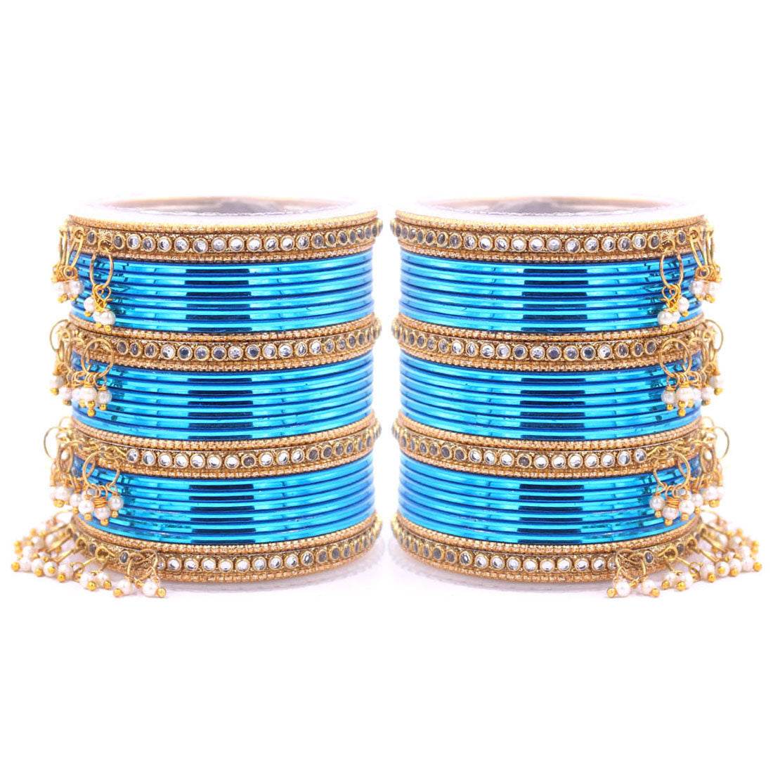 Shining Bangle Set with beaded Jhumki by T4 Jewels Firozi T4 Jewels