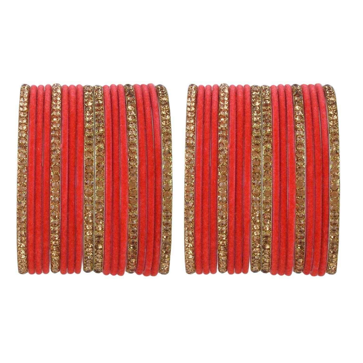 T4 Jewels Velvet Bangle Set With Golden Bangles-69