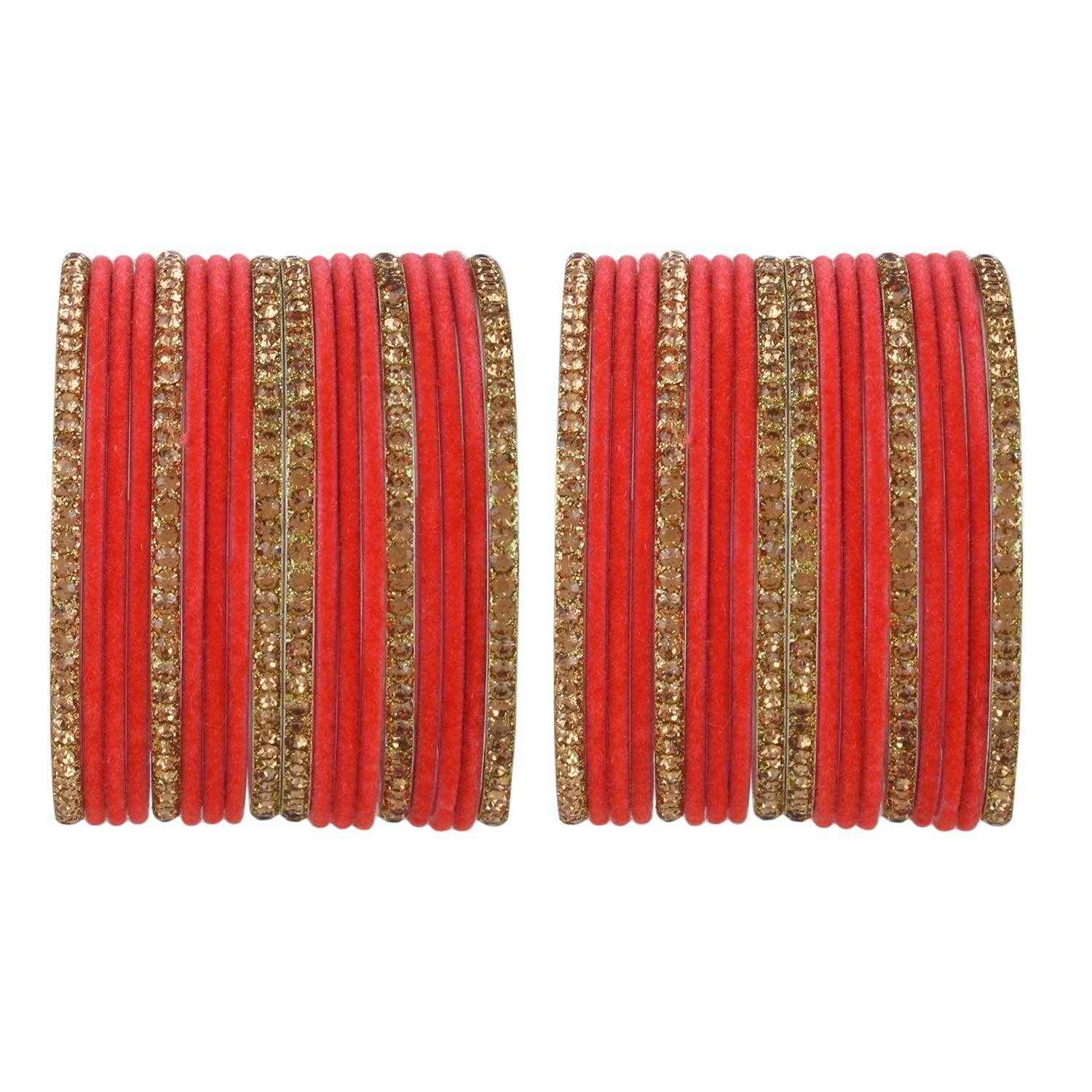T4 Jewels Velvet Bangle Set With Golden Bangles-69