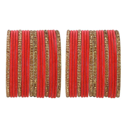 T4 Jewels Velvet Bangle Set With Golden Bangles-69