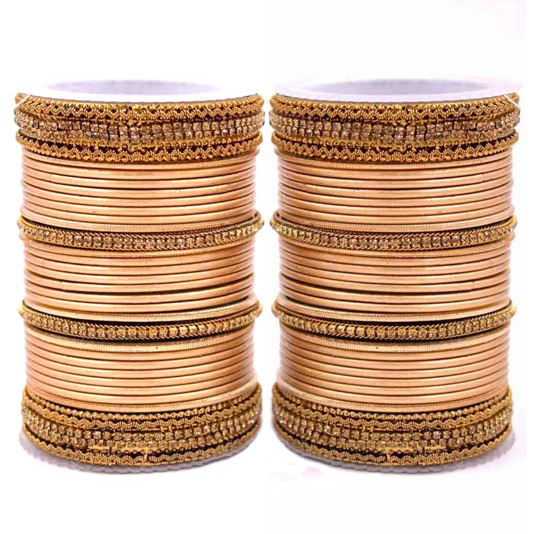 Traditional Brass based Bangle set by T4 Jewels for Both Hands Golden T4 Jewels
