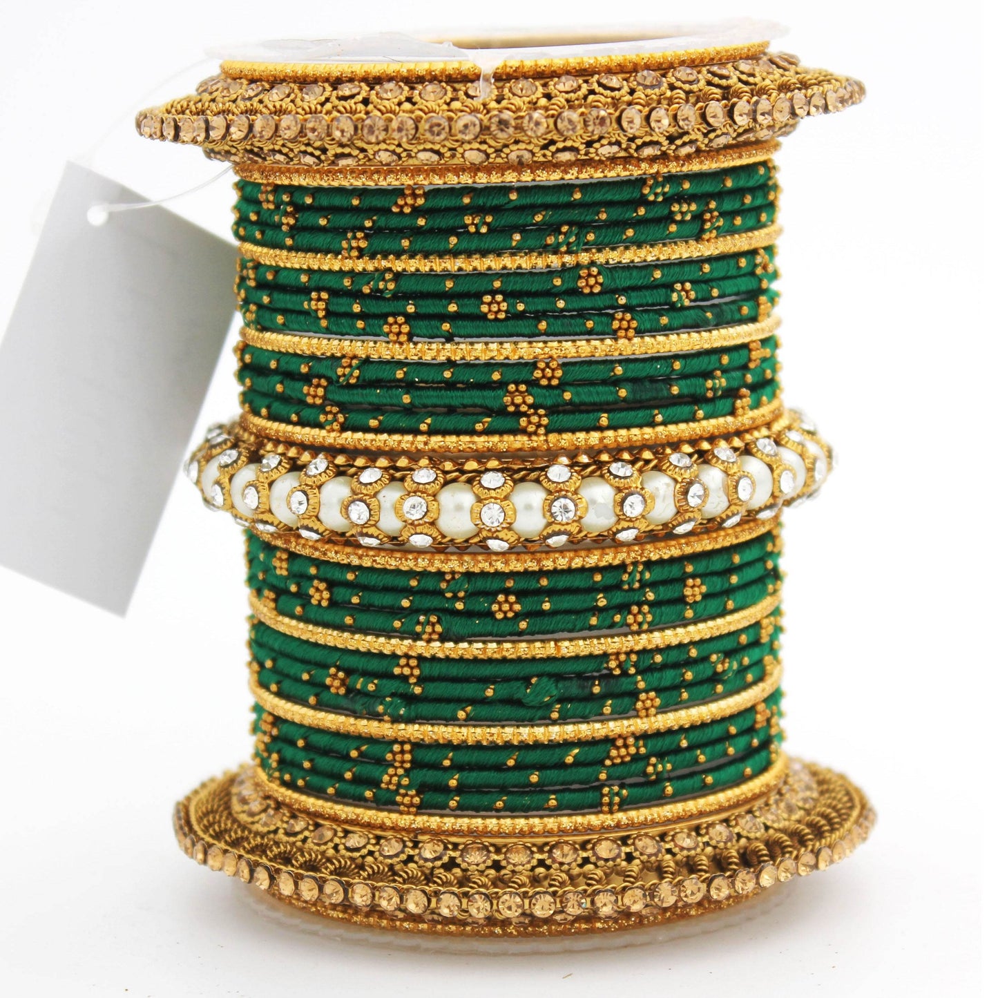 Traditional Thread bangle set with Pearl centre kada by T4 Jewels Green T4 Jewels
