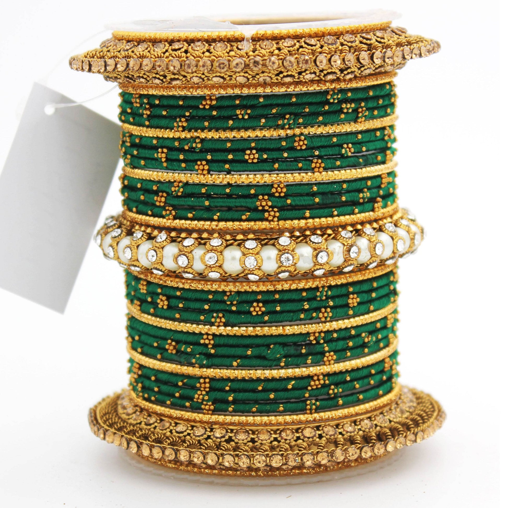 Traditional Thread bangle set with Pearl centre kada by T4 Jewels Green T4 Jewels