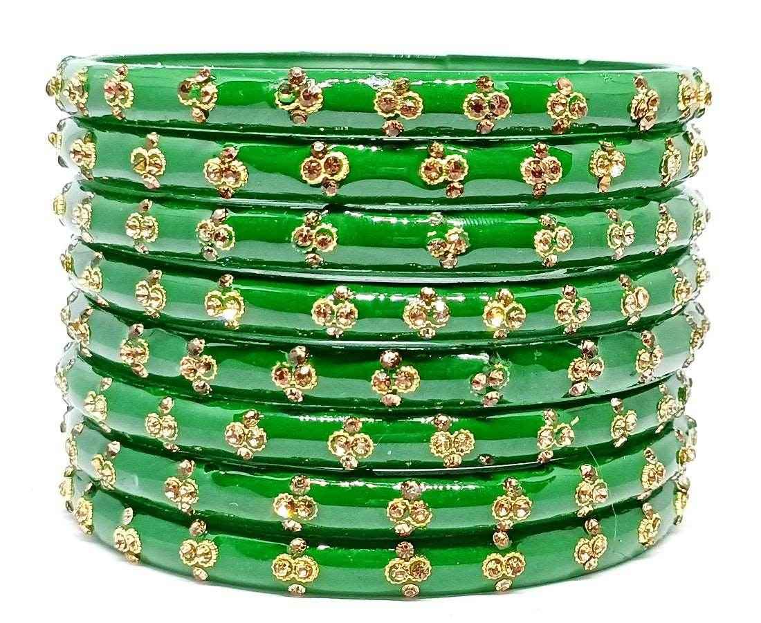 T4 Jewels (Large Size) Red & Green Color Glass Kada Bangles (Pack Of 8)-ASTA