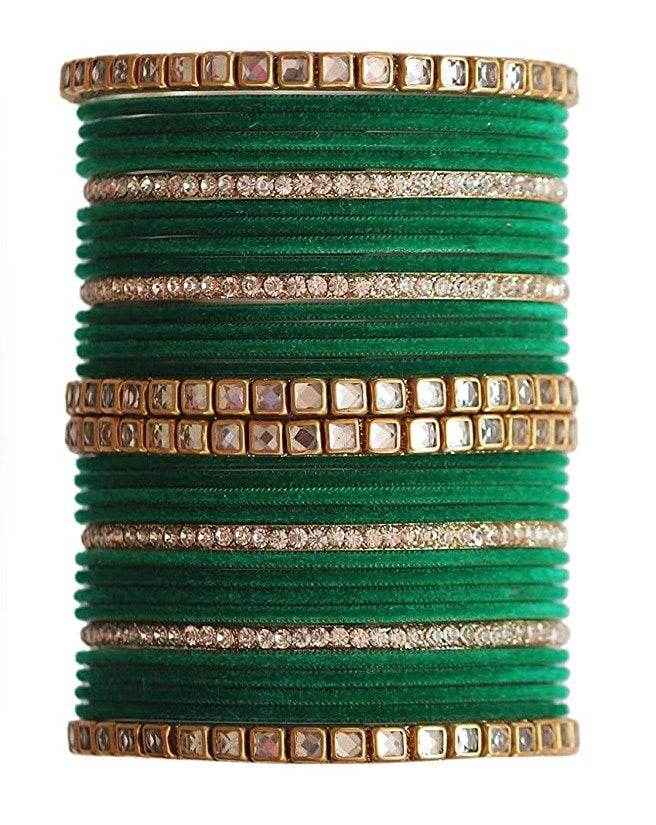 T4 Jewels 18k Gold Plated Zircon Stones And Beads Studded Fashion Jewellery Metal Bangles Set - 68NO