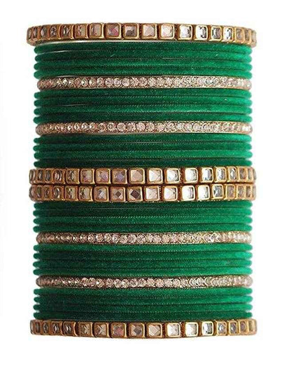 T4 Jewels 18k Gold Plated Zircon Stones And Beads Studded Fashion Jewellery Metal Bangles Set - 68NO