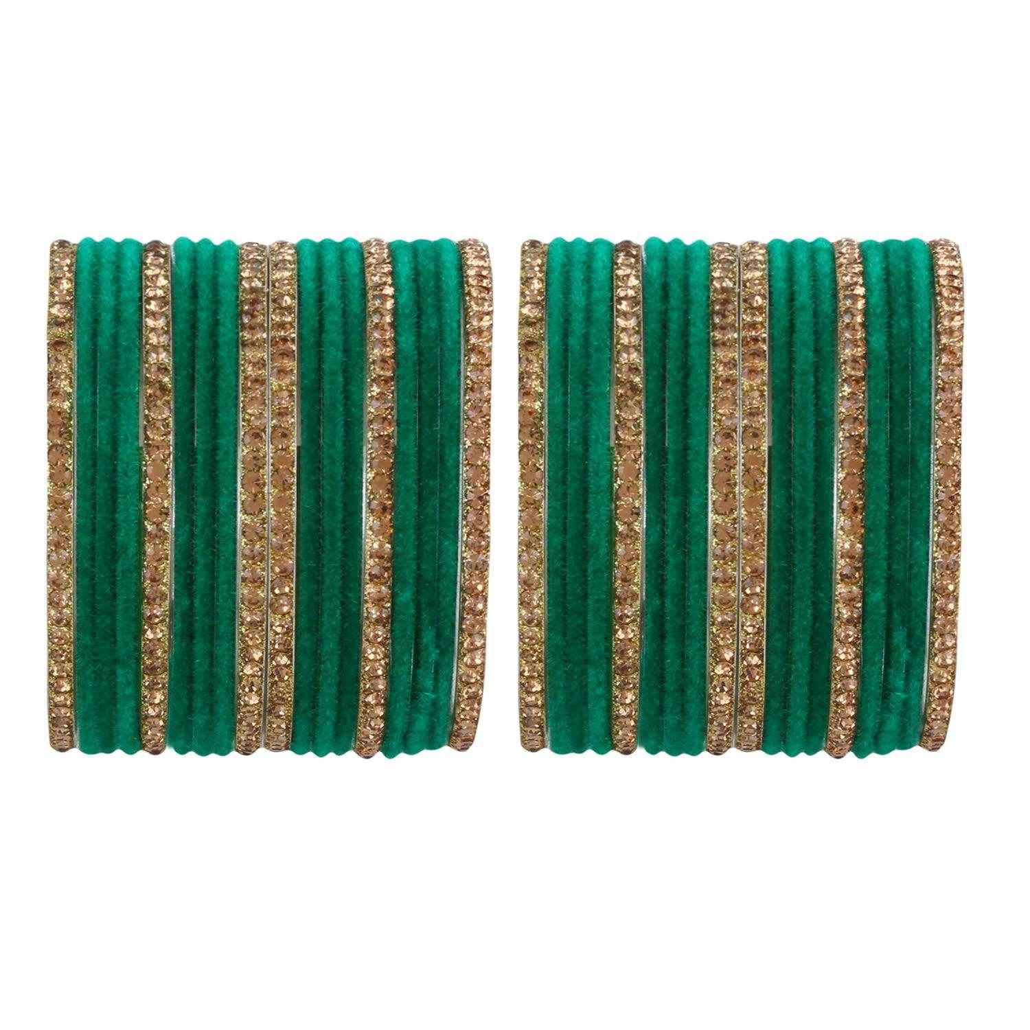 T4 Jewels Velvet Bangle Set With Golden Bangles-69