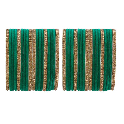 T4 Jewels Velvet Bangle Set With Golden Bangles-69
