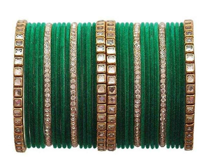 T4 Jewels 18k Gold Plated Zircon Stones And Beads Studded Fashion Jewellery Metal Bangles Set - 68NO