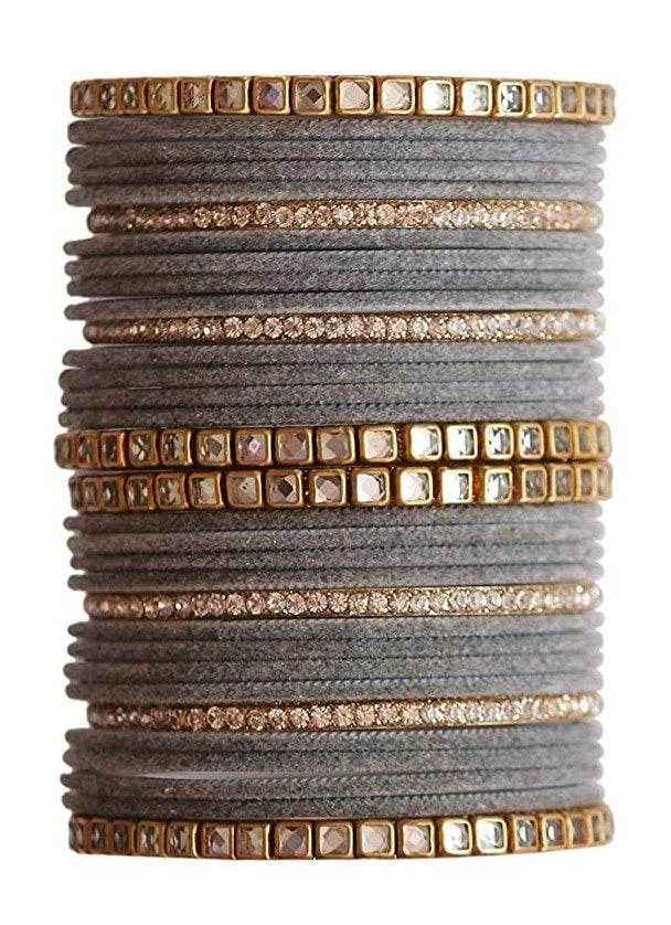 T4 Jewels 18k Gold Plated Zircon Stones And Beads Studded Fashion Jewellery Metal Bangles Set - 68NO