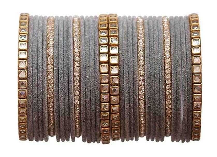 T4 Jewels 18k Gold Plated Zircon Stones And Beads Studded Fashion Jewellery Metal Bangles Set - 68NO