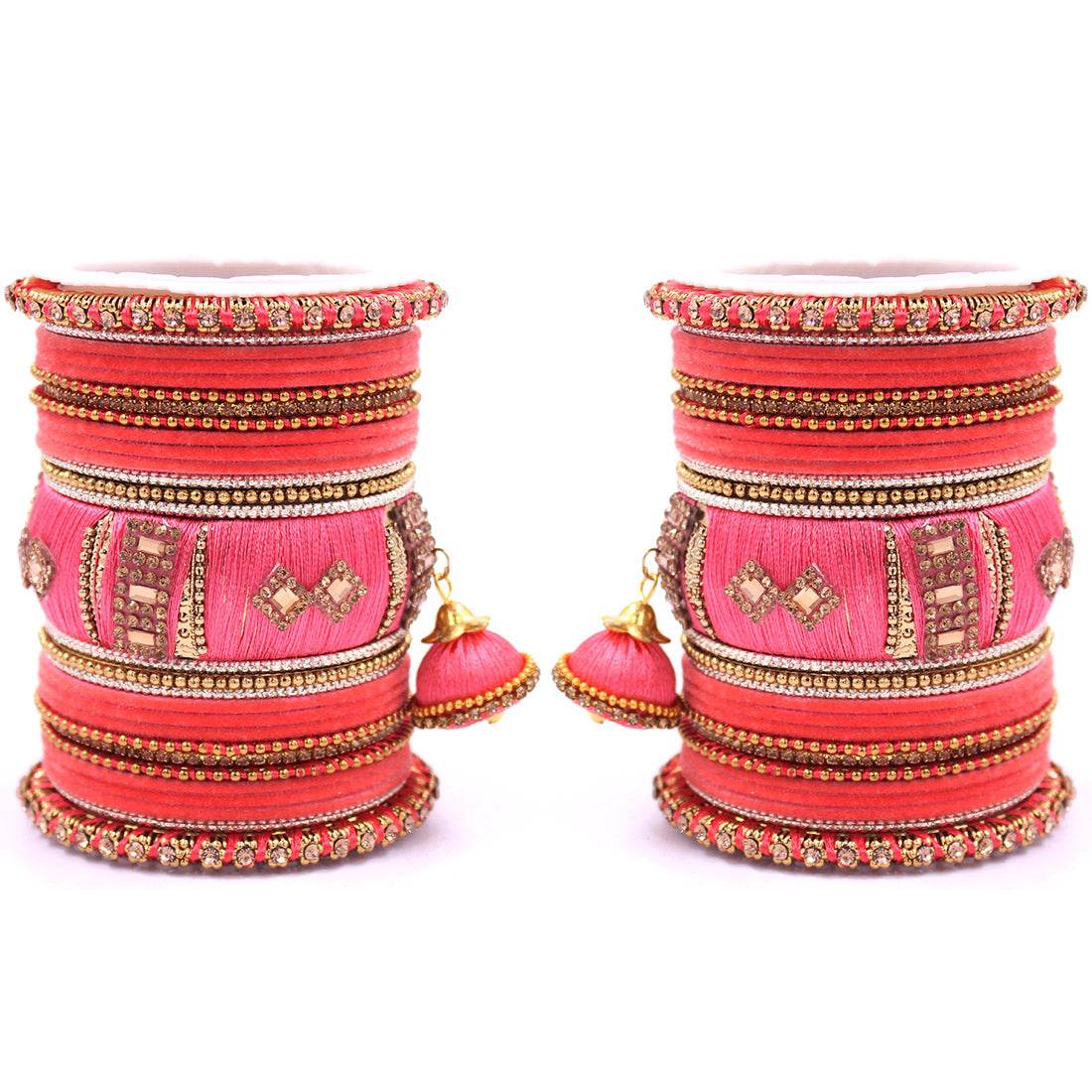 Bridal Set of 2 Silk Thread Bangle Set With Jhumki Rani T4 Jewels