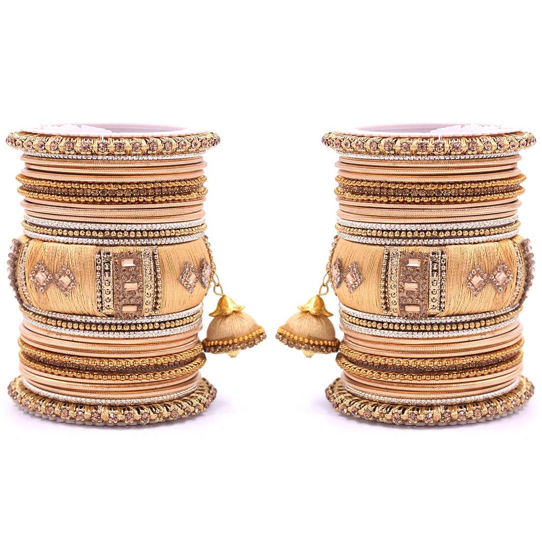 Bridal Set of 2 Silk Thread Bangle Set With Jhumki Golden T4 Jewels